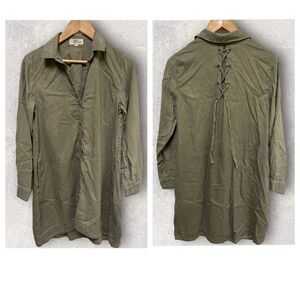Cloth and Stone Women's Long Shirt‎ Dress Tied Back Olive Green Oversized XS